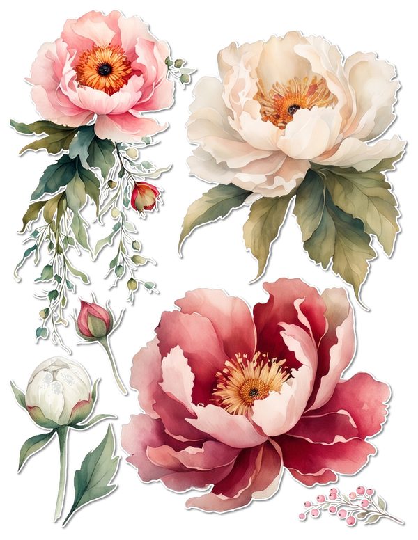 Ephemera Kit: 93 Printable Cards, Tags and Word Strips - Crimson Peonies - Commercial Use — image 57