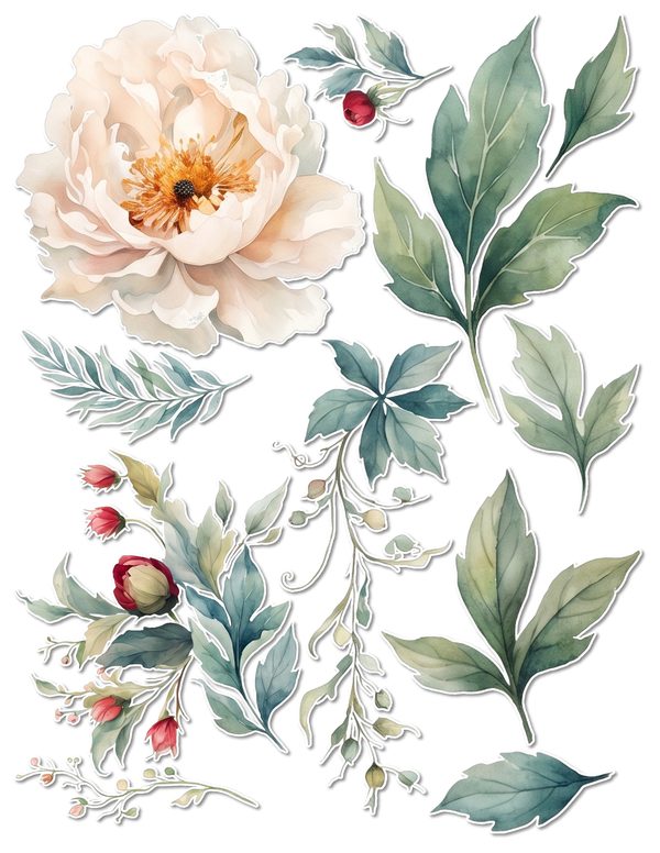 Ephemera Kit: 93 Printable Cards, Tags and Word Strips - Crimson Peonies - Commercial Use — image 58