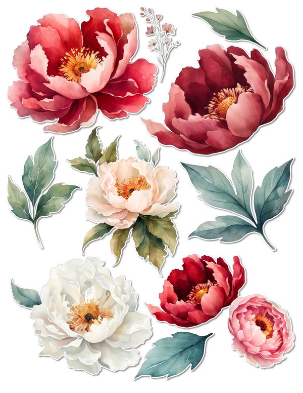 Ephemera Kit: 93 Printable Cards, Tags and Word Strips - Crimson Peonies - Commercial Use — image 59