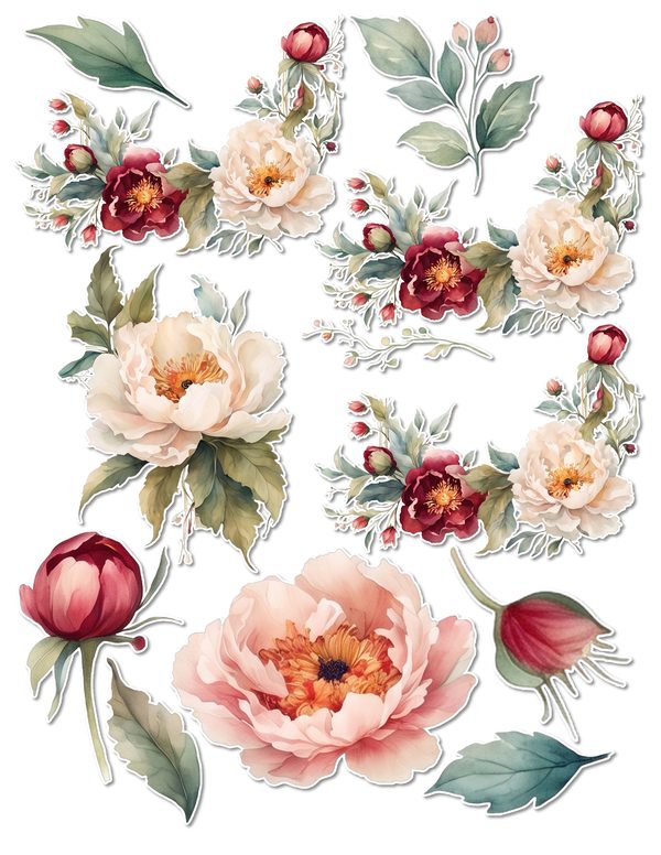 Ephemera Kit: 93 Printable Cards, Tags and Word Strips - Crimson Peonies - Commercial Use — image 60