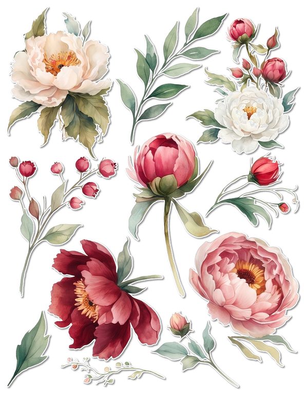 Ephemera Kit: 93 Printable Cards, Tags and Word Strips - Crimson Peonies - Commercial Use — image 61