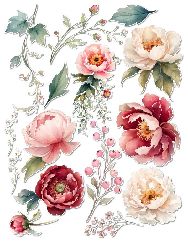 Ephemera Kit: 93 Printable Cards, Tags and Word Strips - Crimson Peonies - Commercial Use — image 62