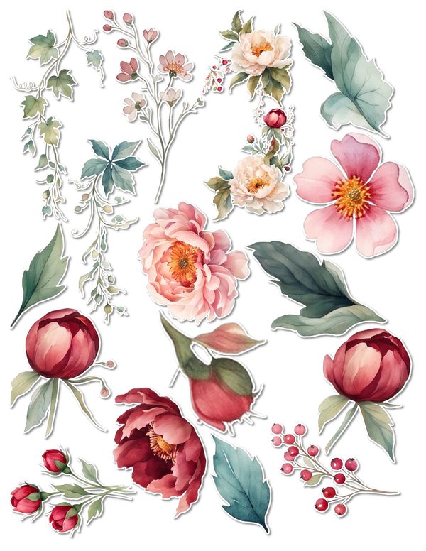 Ephemera Kit: 93 Printable Cards, Tags and Word Strips - Crimson Peonies - Commercial Use — image 63