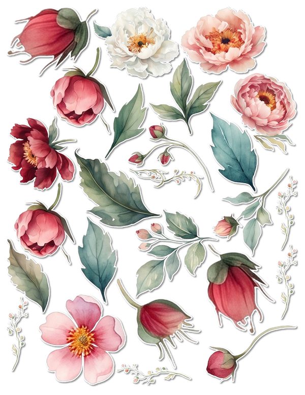 Ephemera Kit: 93 Printable Cards, Tags and Word Strips - Crimson Peonies - Commercial Use — image 64