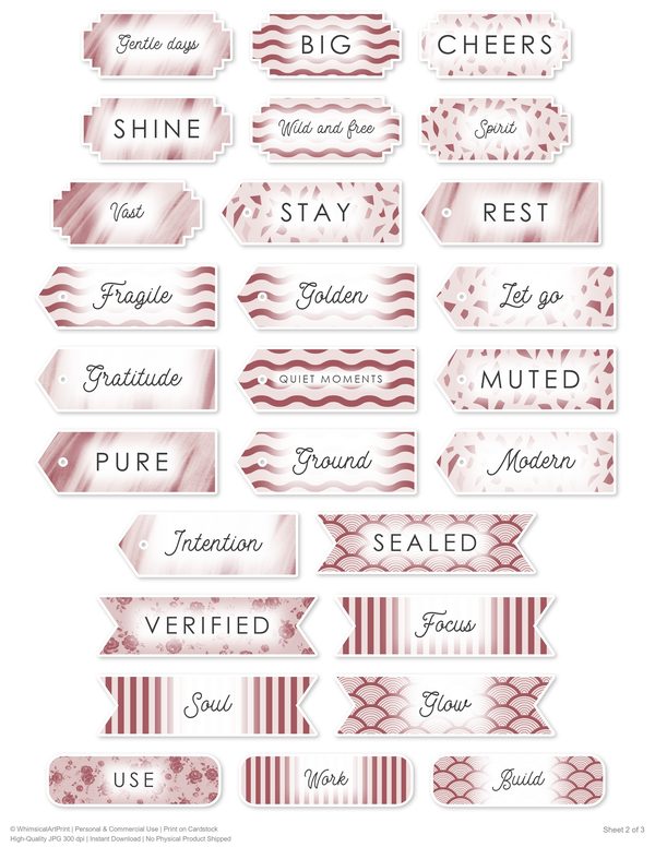 Ephemera Kit: 93 Printable Cards, Tags and Word Strips - Crimson Peonies - Commercial Use — image 73