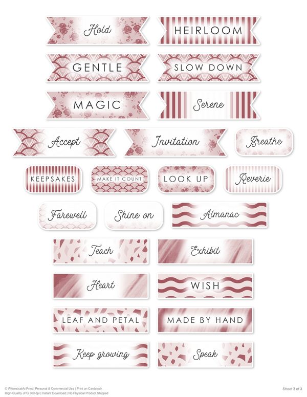 Ephemera Kit: 93 Printable Cards, Tags and Word Strips - Crimson Peonies - Commercial Use — image 74