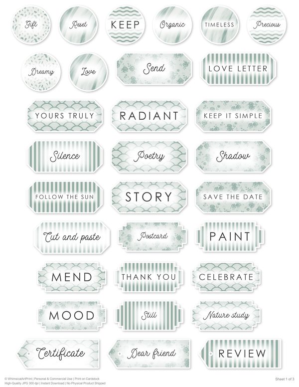 Ephemera Kit: 93 Printable Cards, Tags and Word Strips - Crimson Peonies - Commercial Use — image 75
