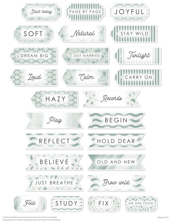 Ephemera Kit: 93 Printable Cards, Tags and Word Strips - Crimson Peonies - Commercial Use — image 76