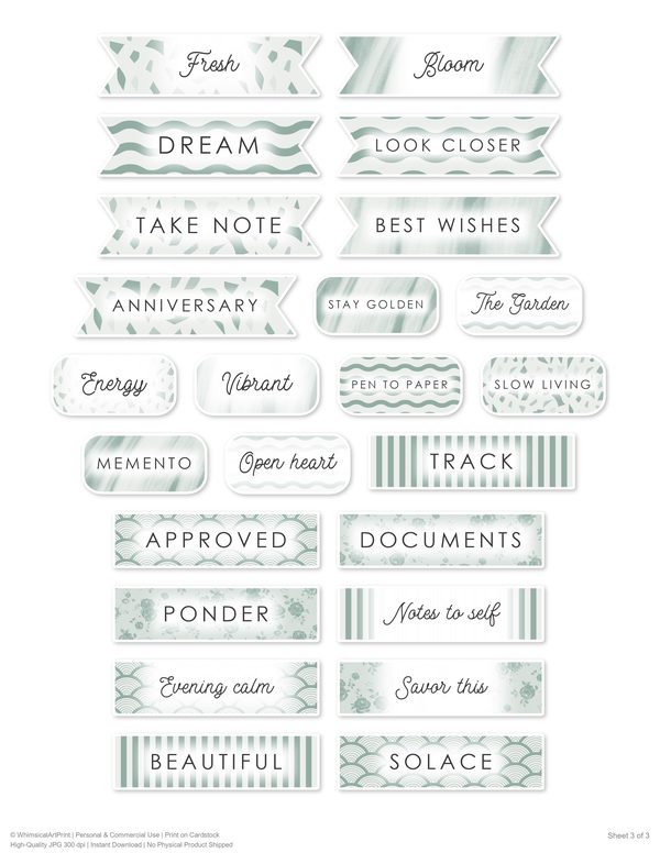 Ephemera Kit: 93 Printable Cards, Tags and Word Strips - Crimson Peonies - Commercial Use — image 77