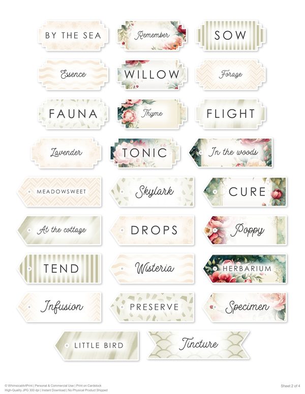 Ephemera Kit: 93 Printable Cards, Tags and Word Strips - Crimson Peonies - Commercial Use — image 79
