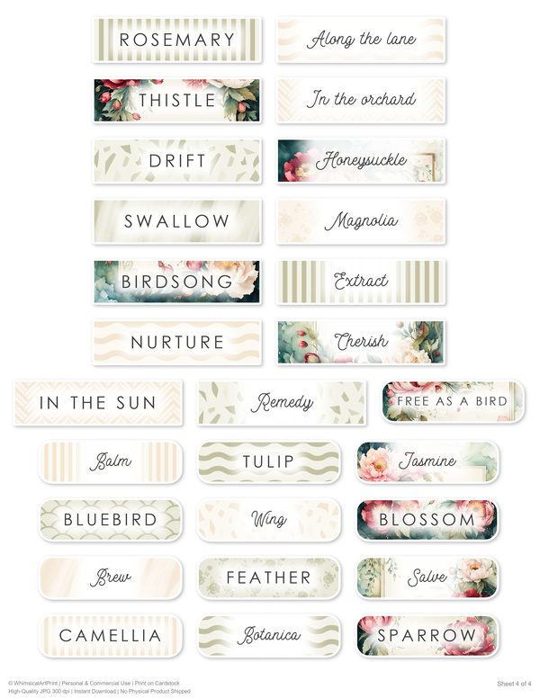 Ephemera Kit: 93 Printable Cards, Tags and Word Strips - Crimson Peonies - Commercial Use — image 81