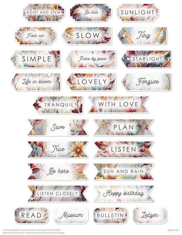 Ephemera Kit: 88 Printable Cards, Tags and Word Strips - Golden Autumn - Commercial Use — image 65