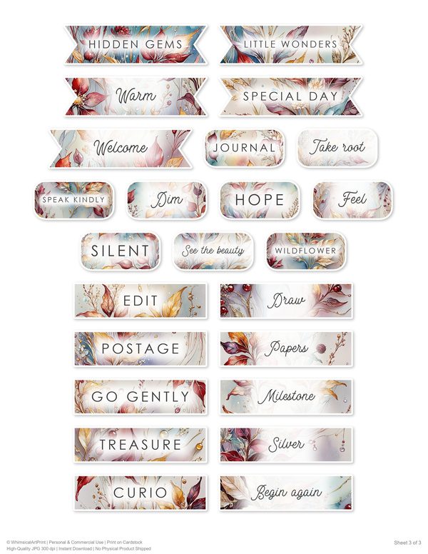 Ephemera Kit: 88 Printable Cards, Tags and Word Strips - Golden Autumn - Commercial Use — image 66