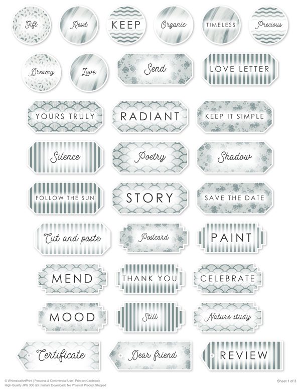 Ephemera Kit: 88 Printable Cards, Tags and Word Strips - Golden Autumn - Commercial Use — image 70