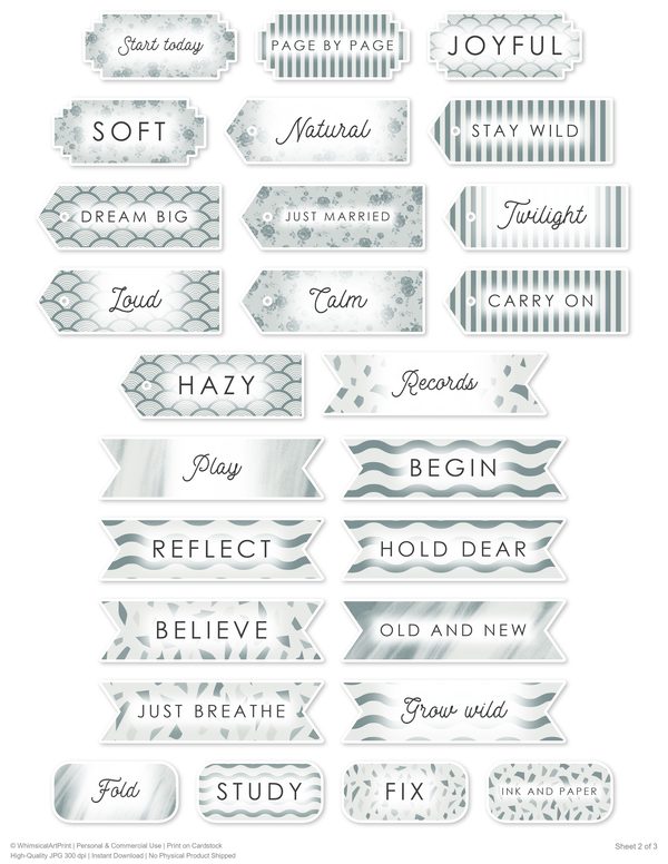 Ephemera Kit: 88 Printable Cards, Tags and Word Strips - Golden Autumn - Commercial Use — image 71