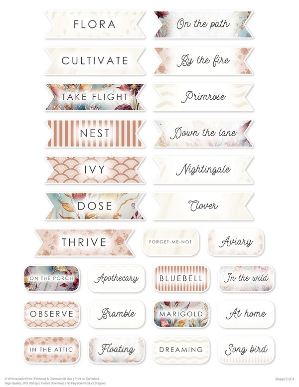 Ephemera Kit: 88 Printable Cards, Tags and Word Strips - Golden Autumn - Commercial Use — image 75