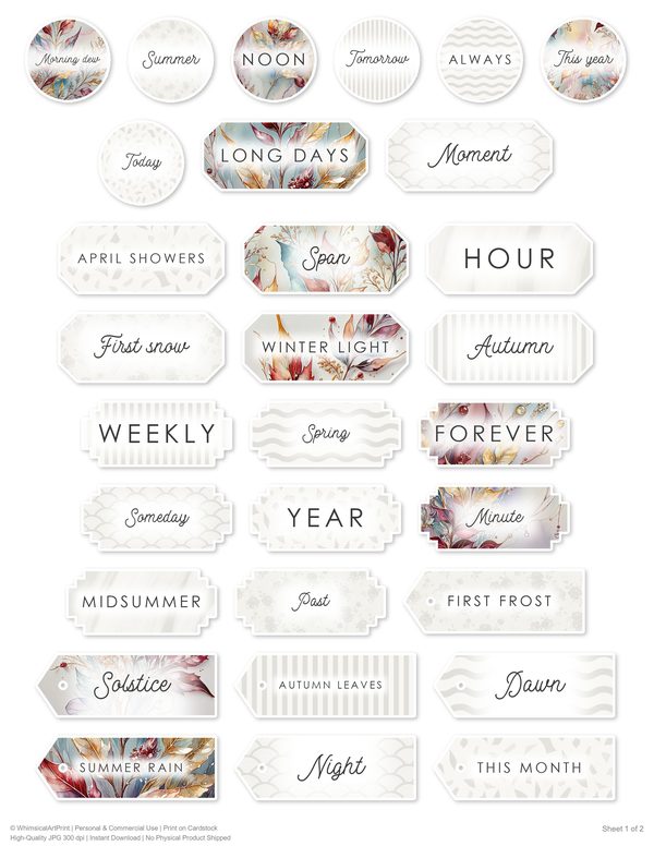 Ephemera Kit: 88 Printable Cards, Tags and Word Strips - Golden Autumn - Commercial Use — image 77