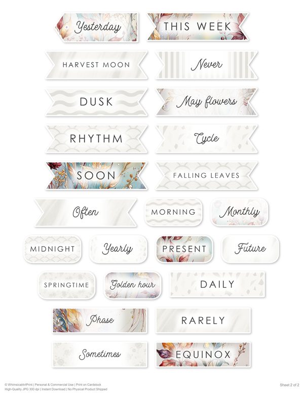 Ephemera Kit: 88 Printable Cards, Tags and Word Strips - Golden Autumn - Commercial Use — image 78
