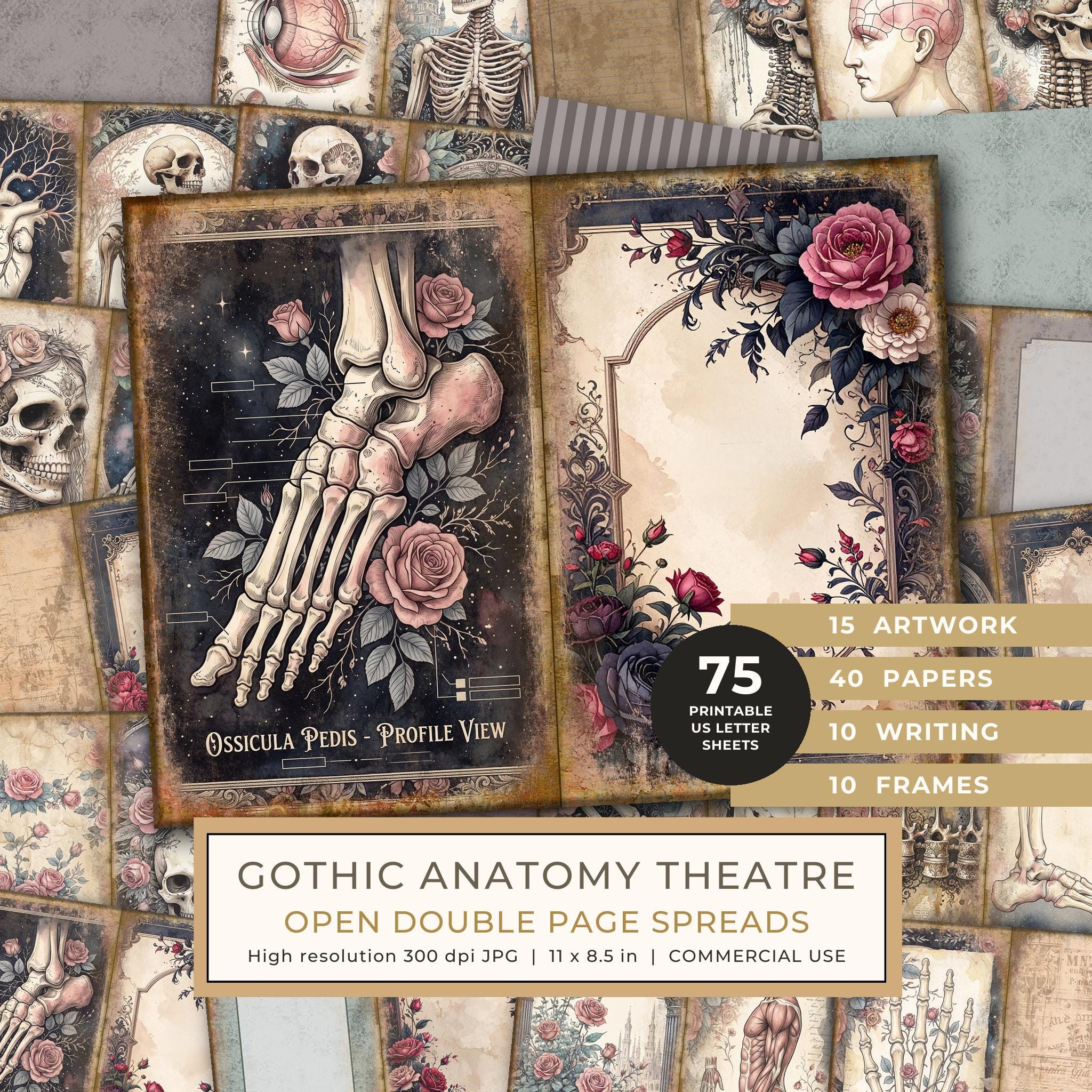 Journal Spreads: 75 Open Book Planner Pages - GOTHIC ANATOMY THEATRE - Commercial Use