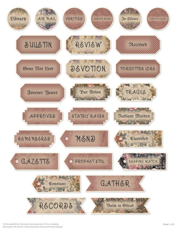 Ephemera Kit: 77 Printable Cards, Tags and Word Strips - GOTHIC ANATOMY THEATRE - Commercial Use — image 57