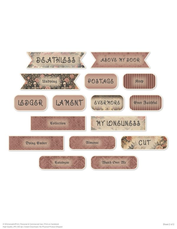 Ephemera Kit: 77 Printable Cards, Tags and Word Strips - GOTHIC ANATOMY THEATRE - Commercial Use — image 58