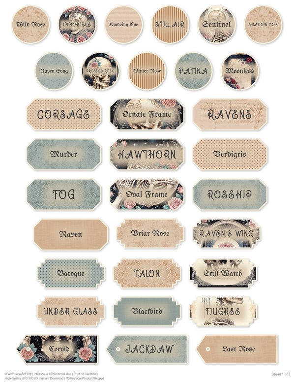 Ephemera Kit: 77 Printable Cards, Tags and Word Strips - GOTHIC ANATOMY THEATRE - Commercial Use — image 59
