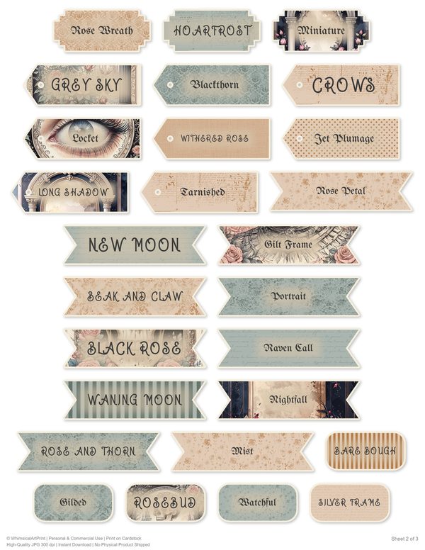 Ephemera Kit: 77 Printable Cards, Tags and Word Strips - GOTHIC ANATOMY THEATRE - Commercial Use — image 60
