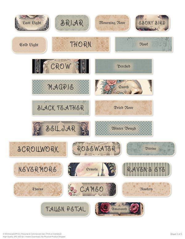 Ephemera Kit: 77 Printable Cards, Tags and Word Strips - GOTHIC ANATOMY THEATRE - Commercial Use — image 61