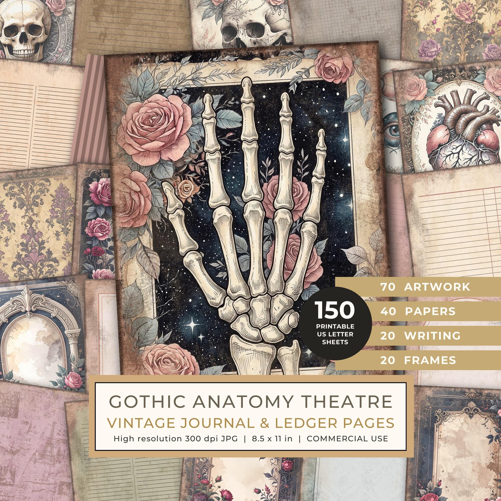 Art Journal and Planner Kit: 150 Printable Pages - GOTHIC ANATOMY THEATRE - Commercial Use