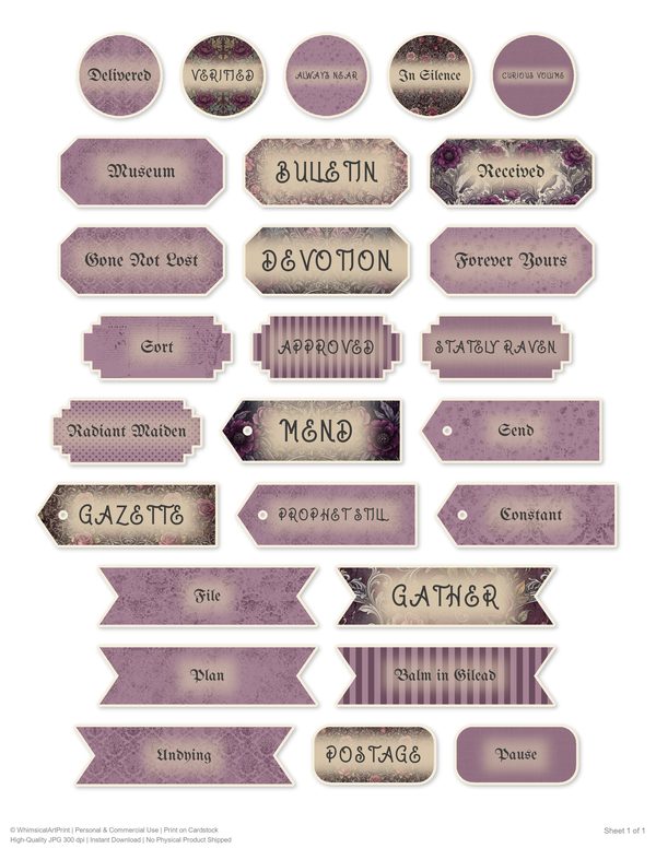 Ephemera Kit: 77 Printable Cards, Tags and Word Strips - RAVEN AND ROSE - Commercial Use — image 57