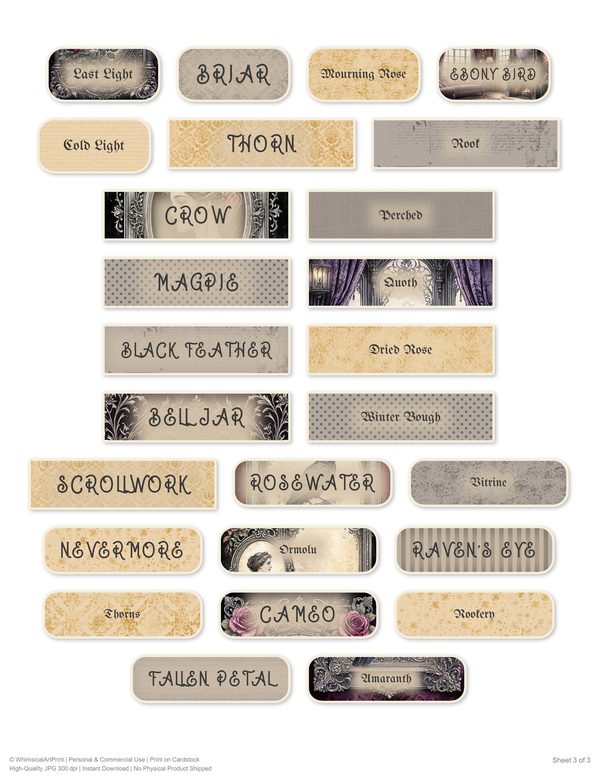 Ephemera Kit: 77 Printable Cards, Tags and Word Strips - RAVEN AND ROSE - Commercial Use — image 61
