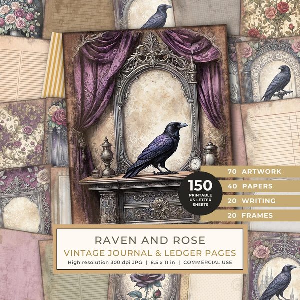 Art Journal and Planner Kit: 150 Printable Pages - RAVEN AND ROSE - Commercial Use