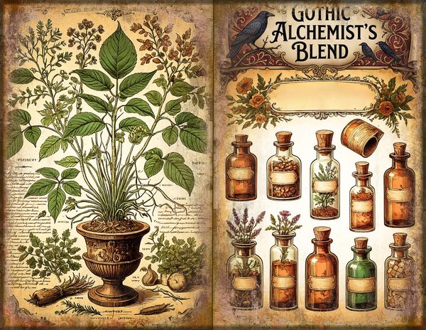 Junk Journal Spreads: 74 Open Book Planner Pages - Gothic Apothecary - Commercial Use — image 1
