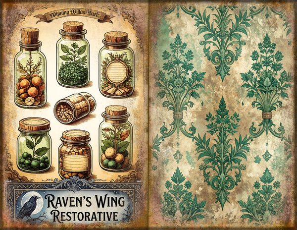 Junk Journal Spreads: 74 Open Book Planner Pages - Gothic Apothecary - Commercial Use — image 16