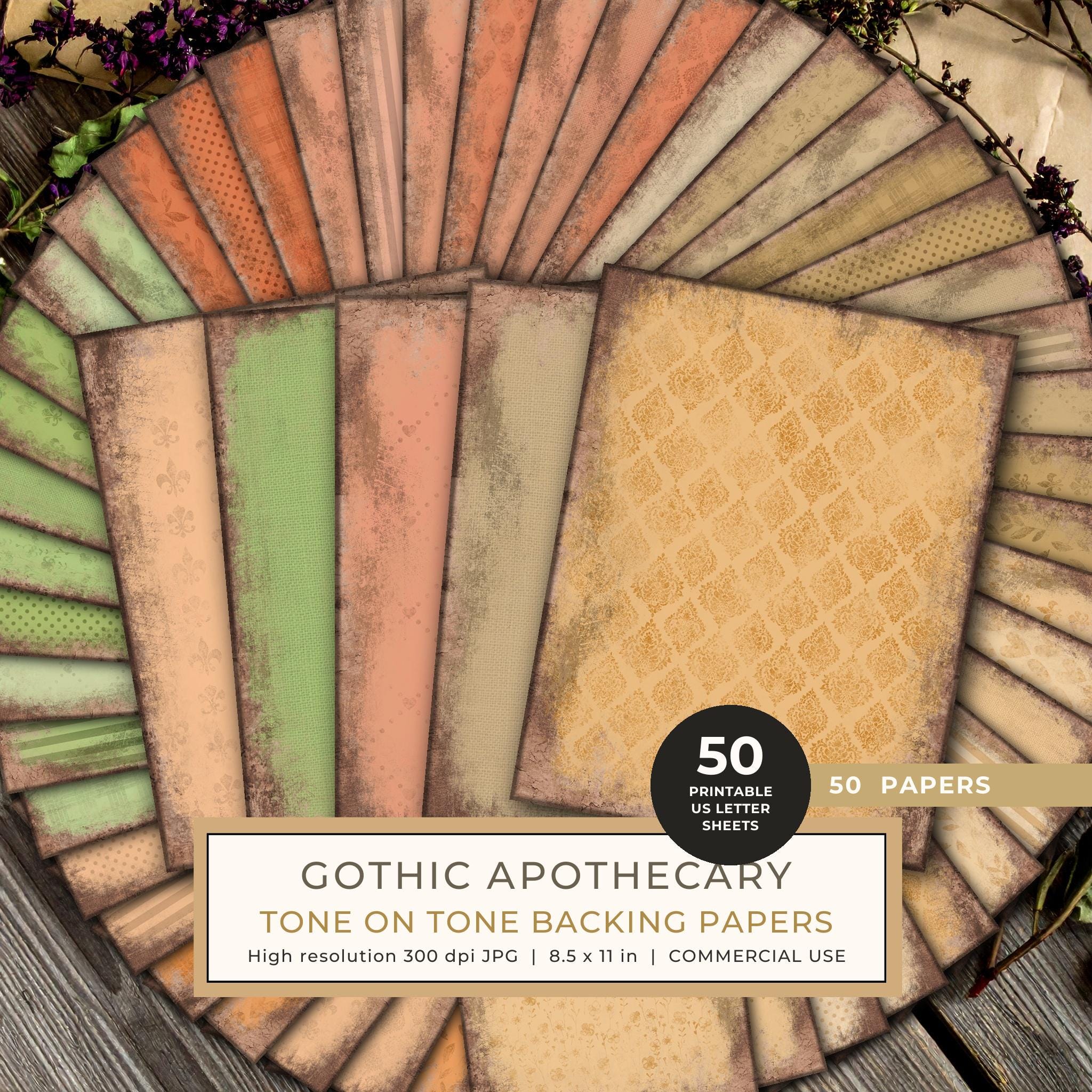Backing Papers: 50 Tone on Tone Sheets - Gothic Apothecary - Printable Commercial Use