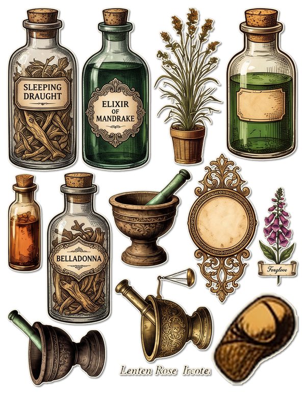 Ephemera Kit: 79 Printable Cards, Tags and Word Strips - Gothic Apothecary - Commercial Use — image 41