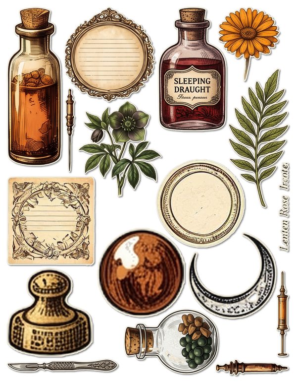 Ephemera Kit: 79 Printable Cards, Tags and Word Strips - Gothic Apothecary - Commercial Use — image 42