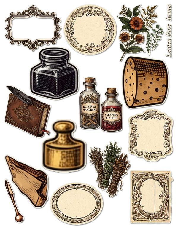 Ephemera Kit: 79 Printable Cards, Tags and Word Strips - Gothic Apothecary - Commercial Use — image 43