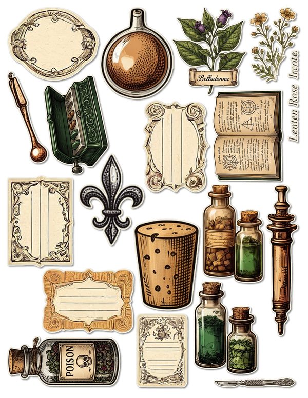 Ephemera Kit: 79 Printable Cards, Tags and Word Strips - Gothic Apothecary - Commercial Use — image 44