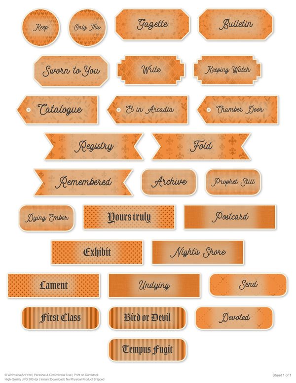 Ephemera Kit: 79 Printable Cards, Tags and Word Strips - Gothic Apothecary - Commercial Use — image 55