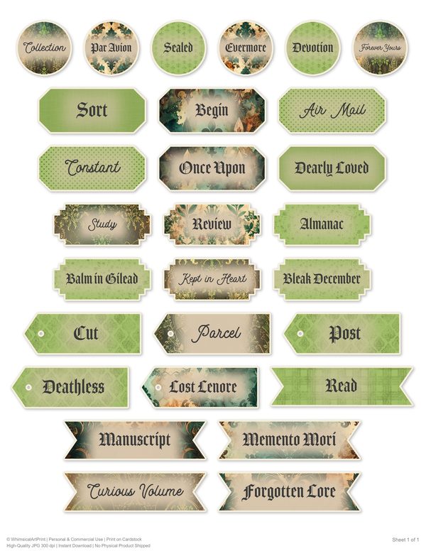 Ephemera Kit: 79 Printable Cards, Tags and Word Strips - Gothic Apothecary - Commercial Use — image 56
