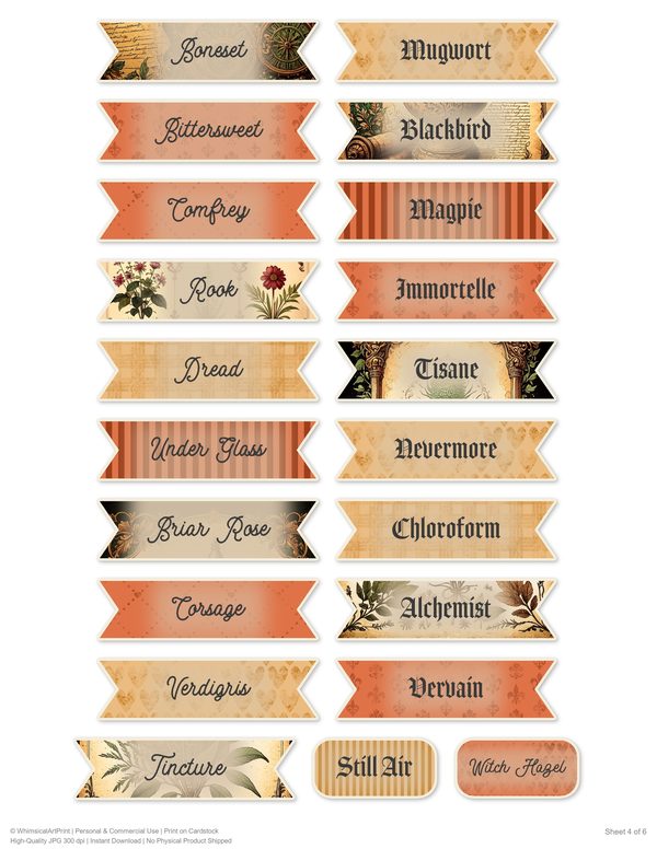 Ephemera Kit: 79 Printable Cards, Tags and Word Strips - Gothic Apothecary - Commercial Use — image 60