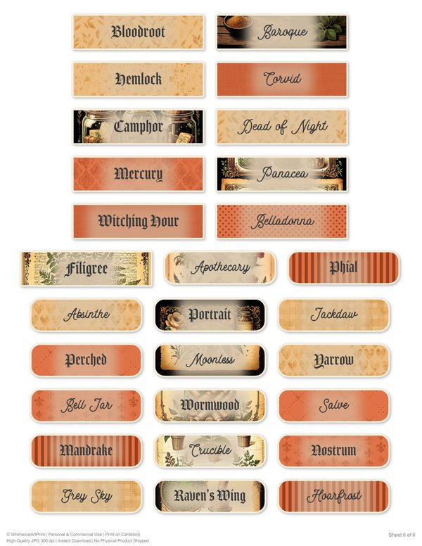 Ephemera Kit: 79 Printable Cards, Tags and Word Strips - Gothic Apothecary - Commercial Use — image 62