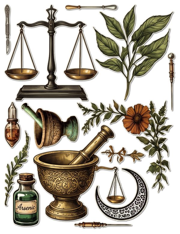 Fussy Cut Stickers: 15 Printable Ephemera Sheets - Gothic Apothecary - Commercial Use — image 1