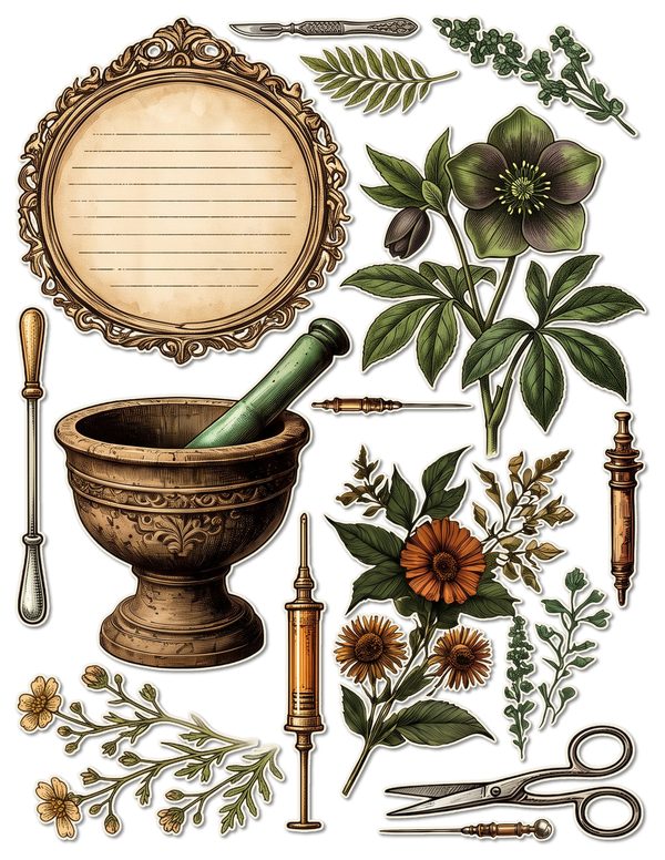 Fussy Cut Stickers: 15 Printable Ephemera Sheets - Gothic Apothecary - Commercial Use — image 2