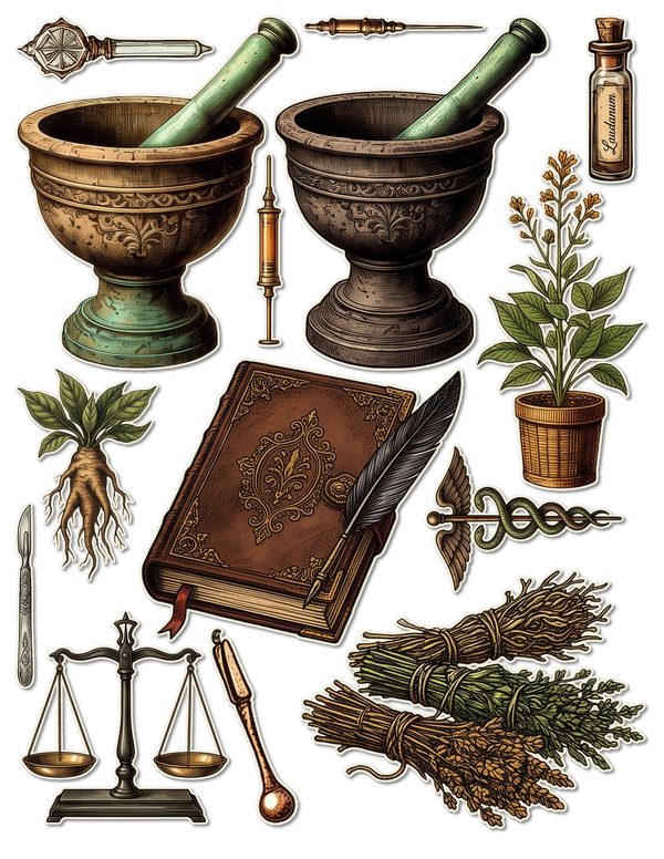 Fussy Cut Stickers: 15 Printable Ephemera Sheets - Gothic Apothecary - Commercial Use — image 3