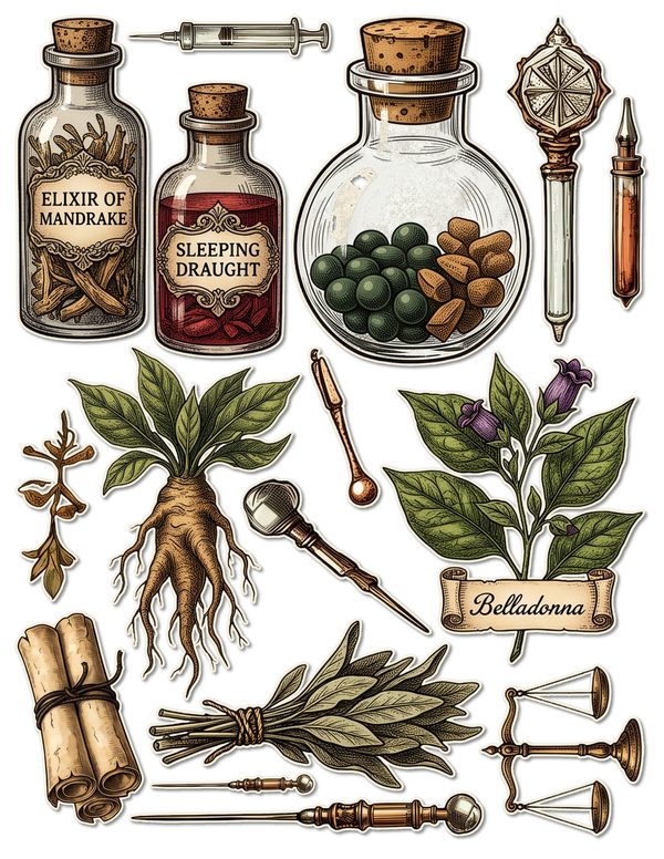 Fussy Cut Stickers: 15 Printable Ephemera Sheets - Gothic Apothecary - Commercial Use — image 4