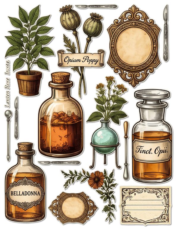 Fussy Cut Stickers: 15 Printable Ephemera Sheets - Gothic Apothecary - Commercial Use — image 7