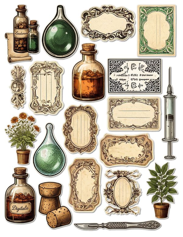 Fussy Cut Stickers: 15 Printable Ephemera Sheets - Gothic Apothecary - Commercial Use — image 12