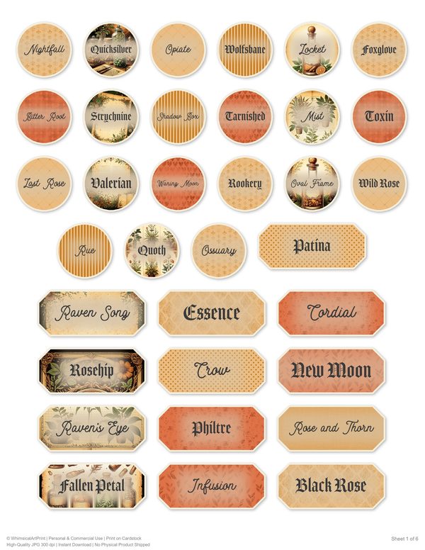 Word Strips and Labels: 14 Printable Journaling Sheets - Gothic Apothecary - Commercial Use — image 4